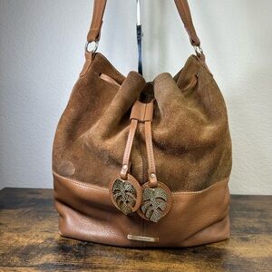 Tannino Cuero Brown Suede and Leather Women's Drawstring Bag Purse